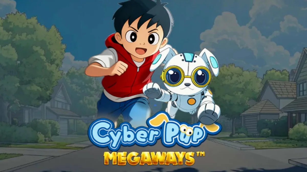Interface vibrante e futurista do jogo Cyber Pup Megaways com elementos de anime e tecnologia.